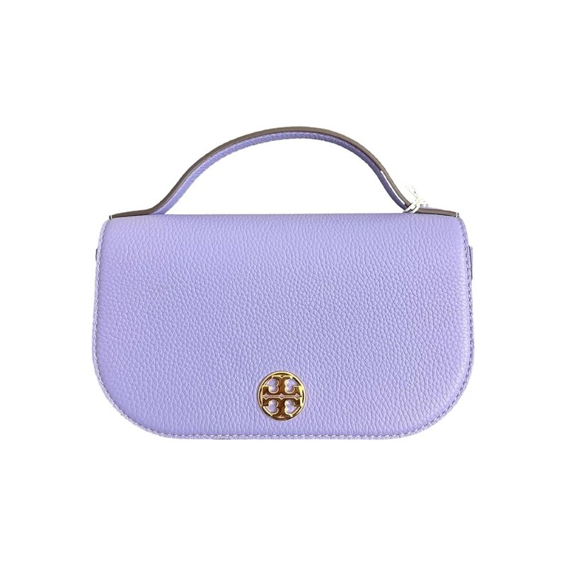 【TORY BURCH】荔枝皮革翻蓋手提/斜背包-薰衣草紫-0