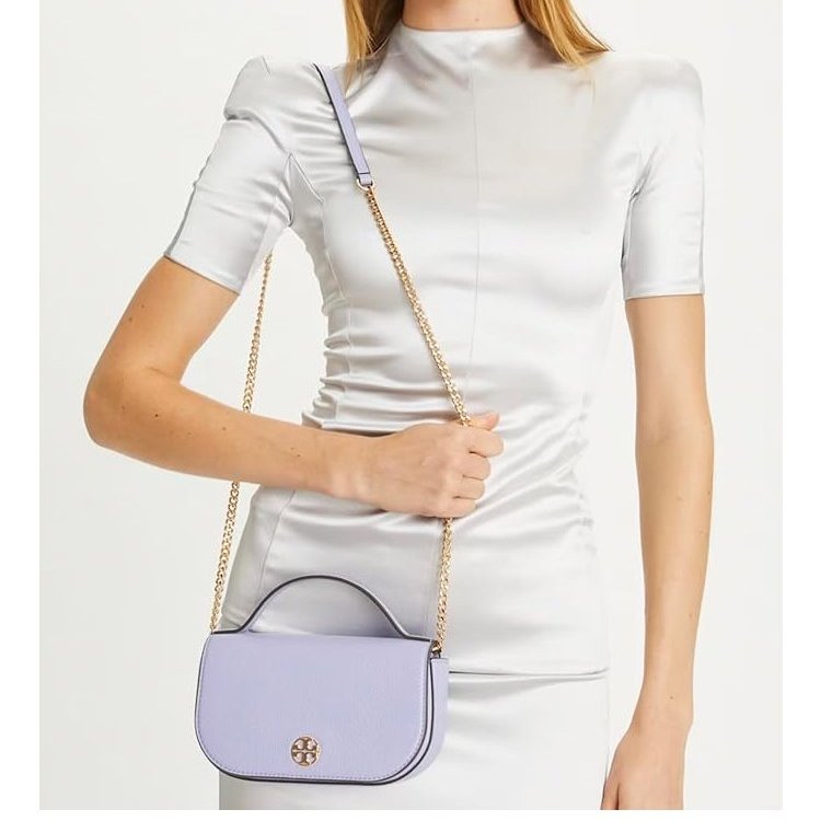 【TORY BURCH】荔枝皮革翻蓋手提/斜背包-薰衣草紫-3
