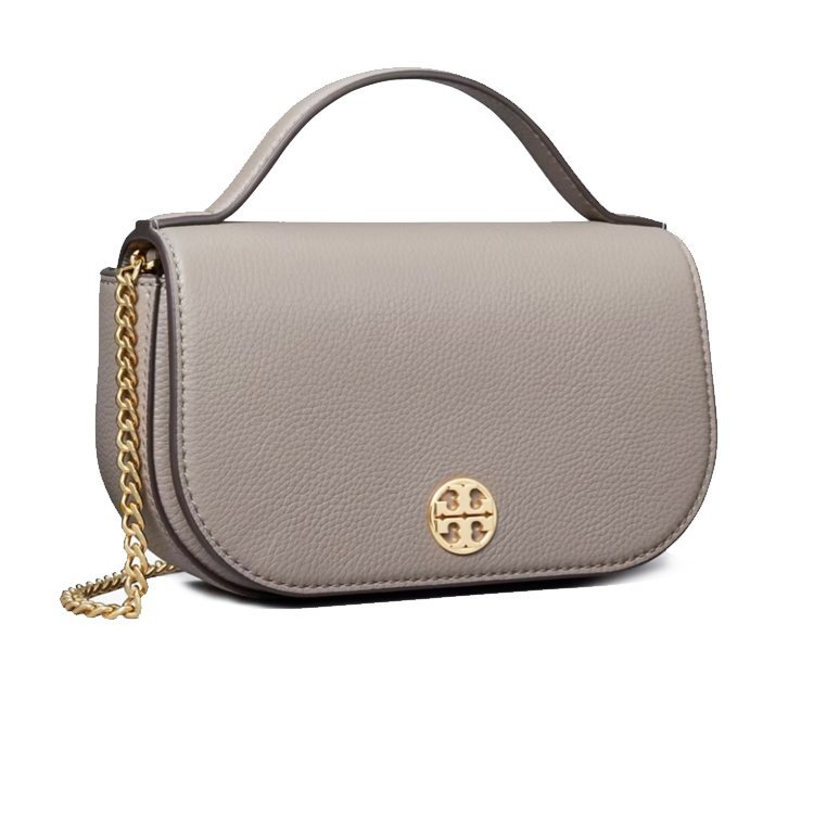 【TORY BURCH】荔枝皮革翻蓋手提/斜背包-奶茶灰-2