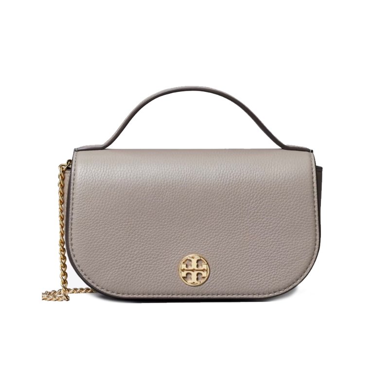 【TORY BURCH】荔枝皮革翻蓋手提/斜背包-奶茶灰-4