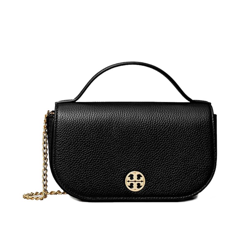 【TORY BURCH】荔枝皮革翻蓋手提/斜背包-黑-4