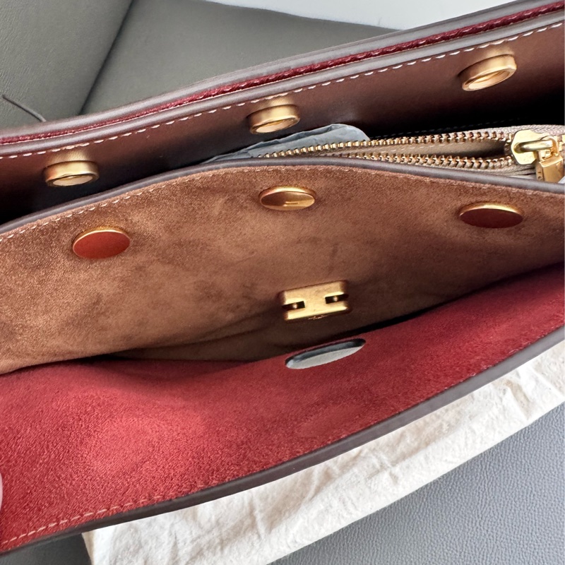 TORY BURCH Lee Radziwill 拼色明線邊麂皮 襯裡手提/斜背包 九成新-1