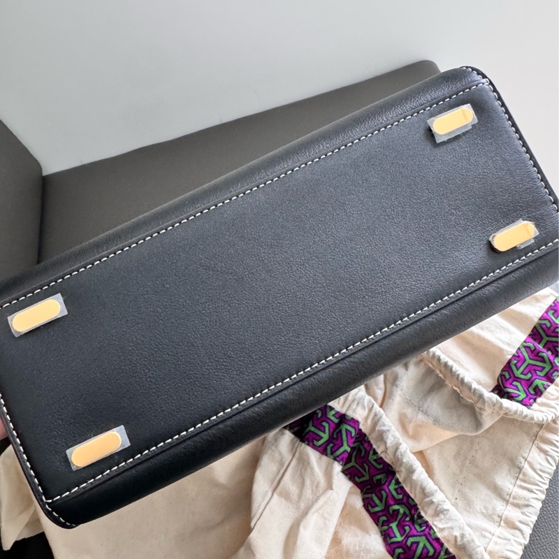 TORY BURCH Lee Radziwill 拼色明線邊麂皮 襯裡手提/斜背包 九成新-7