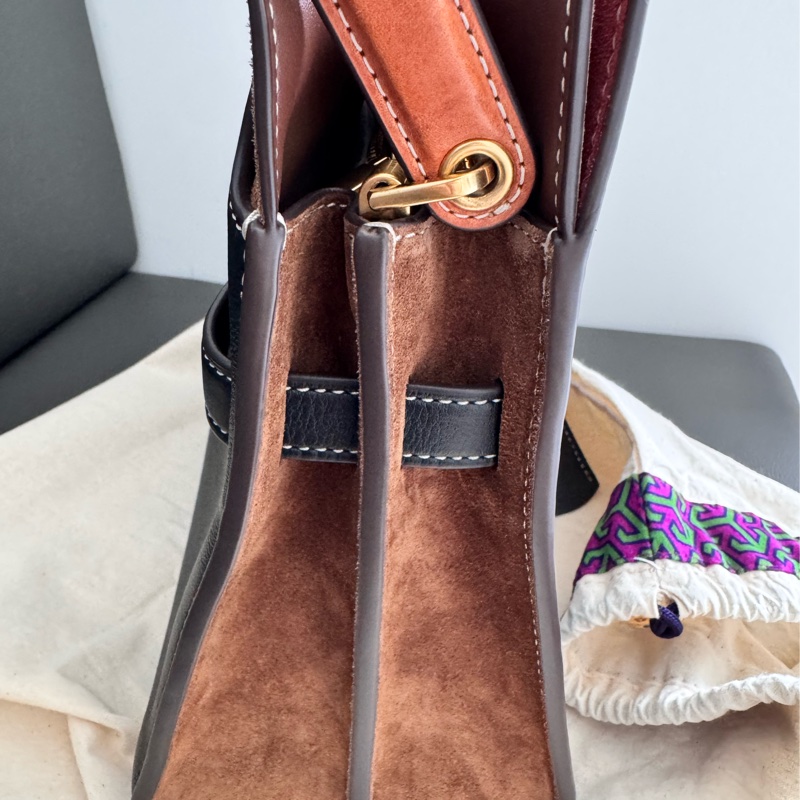 TORY BURCH Lee Radziwill 拼色明線邊麂皮 襯裡手提/斜背包 九成新-8