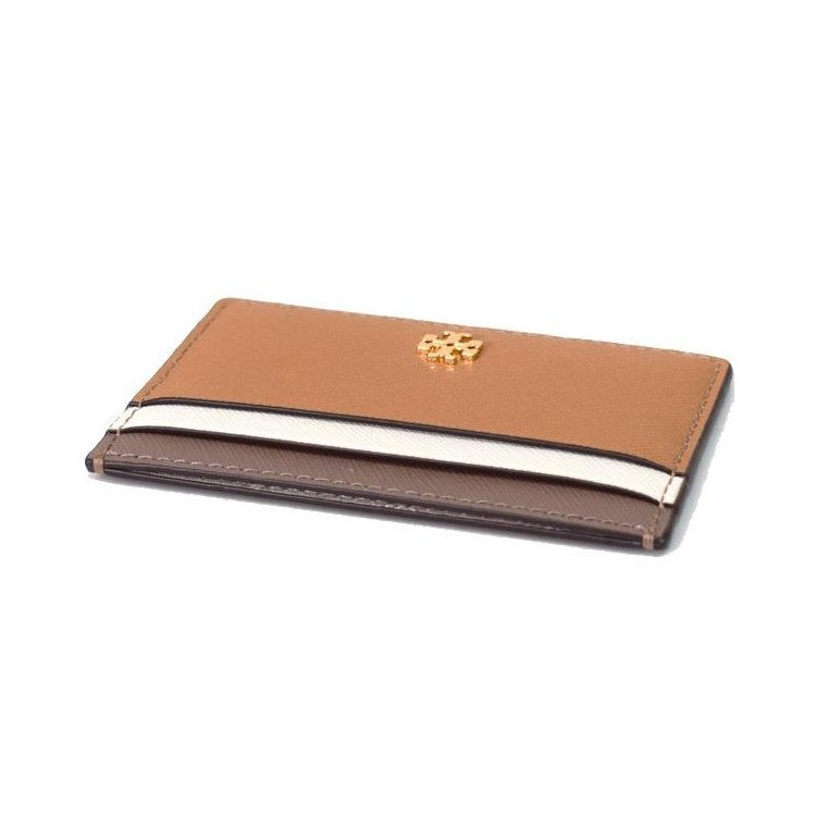 【TORY BURCH】十字紋防刮皮革卡片夾-咖白駝-2