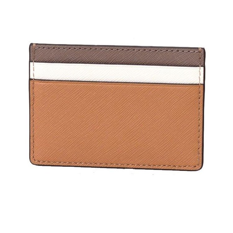 【TORY BURCH】十字紋防刮皮革卡片夾-咖白駝-3