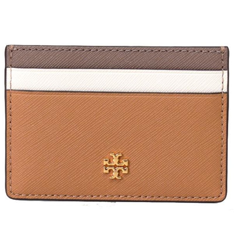 【TORY BURCH】十字紋防刮皮革卡片夾-咖白駝-4