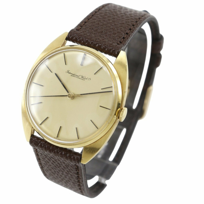 IWC萬國錶沙夫豪森復古403機芯腕錶,18K黃金錶殼搭配壓紋皮革錶帶,手動上鍊,指針式顯示,男士錶盤-1