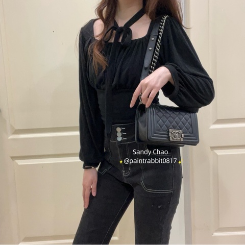 ෆ Chanel boy20黑銀牛皮