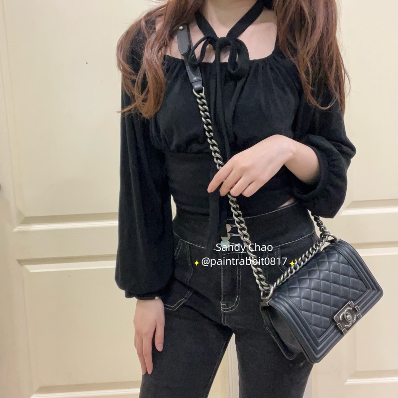 ෆ Chanel boy20黑銀牛皮-1