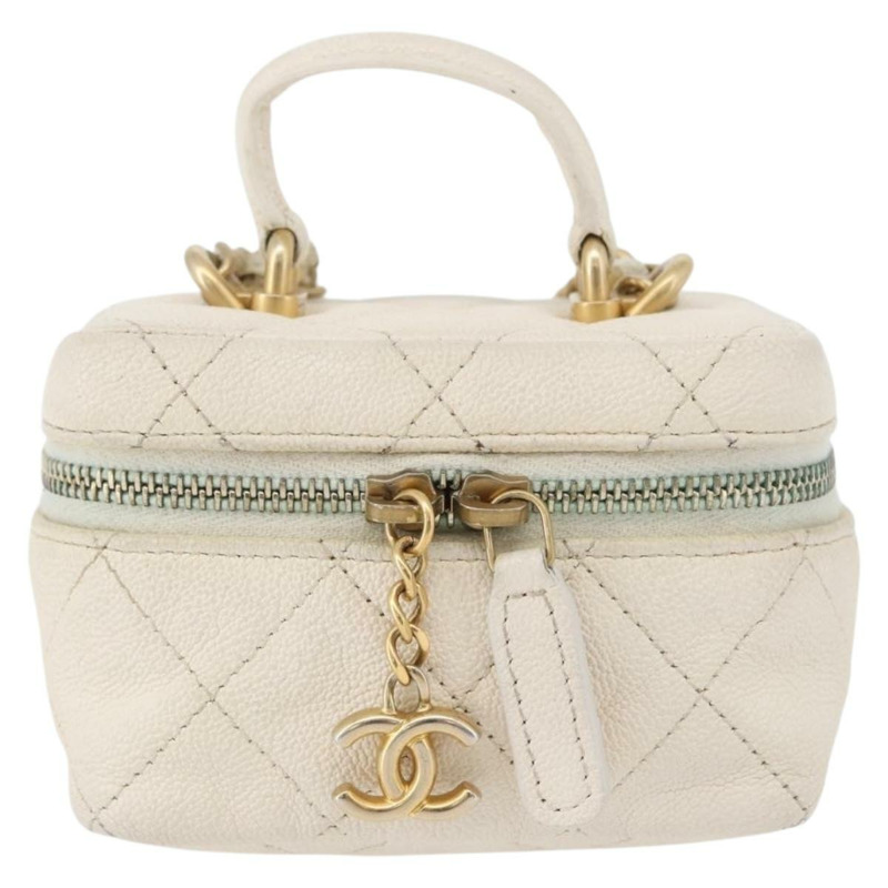 【日本直送】香奈兒 (CHANEL) Matelasse Vanity Chain Bag Caviar Skin White Gold CC Auth 170858A-1