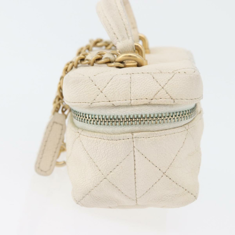 【日本直送】香奈兒 (CHANEL) Matelasse Vanity Chain Bag Caviar Skin White Gold CC Auth 170858A-3