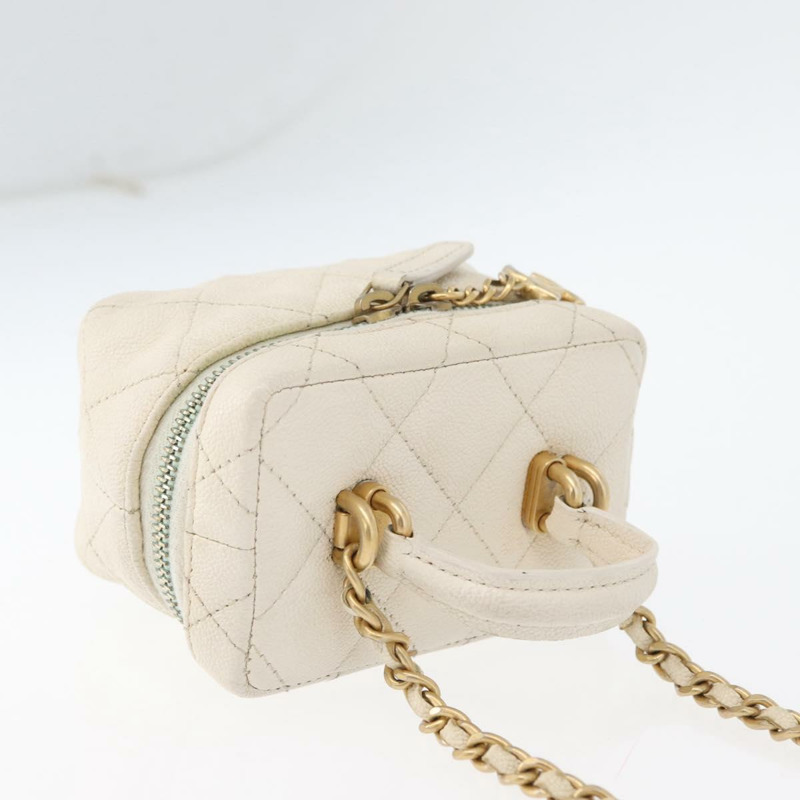 【日本直送】香奈兒 (CHANEL) Matelasse Vanity Chain Bag Caviar Skin White Gold CC Auth 170858A-5
