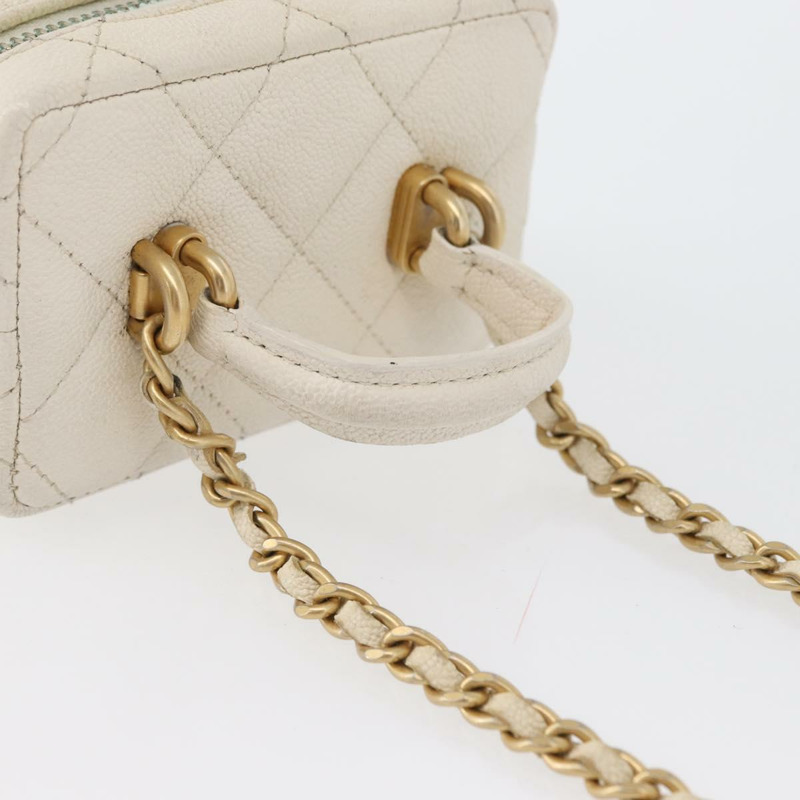 【日本直送】香奈兒 (CHANEL) Matelasse Vanity Chain Bag Caviar Skin White Gold CC Auth 170858A-6