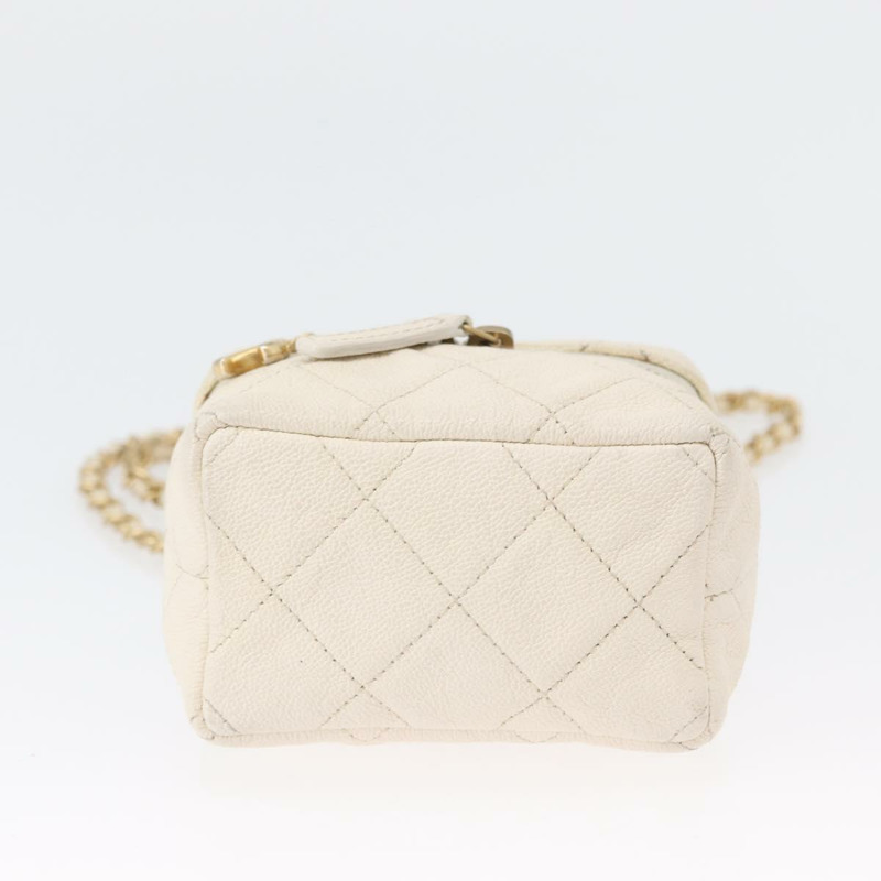 【日本直送】香奈兒 (CHANEL) Matelasse Vanity Chain Bag Caviar Skin White Gold CC Auth 170858A-10