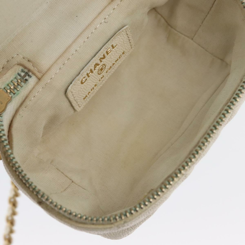 【日本直送】香奈兒 (CHANEL) Matelasse Vanity Chain Bag Caviar Skin White Gold CC Auth 170858A-18