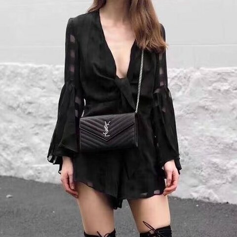 Saint Laurent - 黑色銀釦下蓋信封包╻WOC