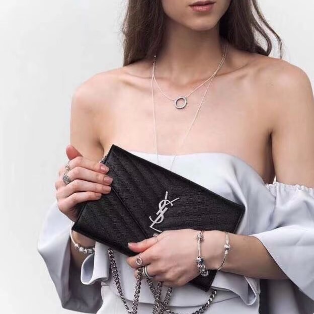 Saint Laurent - 黑色銀釦下蓋信封包╻WOC-2