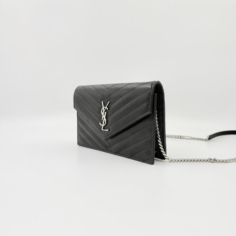 Saint Laurent - 黑色銀釦下蓋信封包╻WOC-7