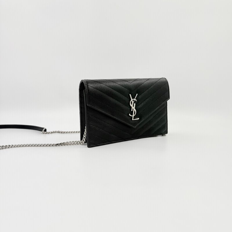 Saint Laurent - 黑色銀釦下蓋信封包╻WOC-8