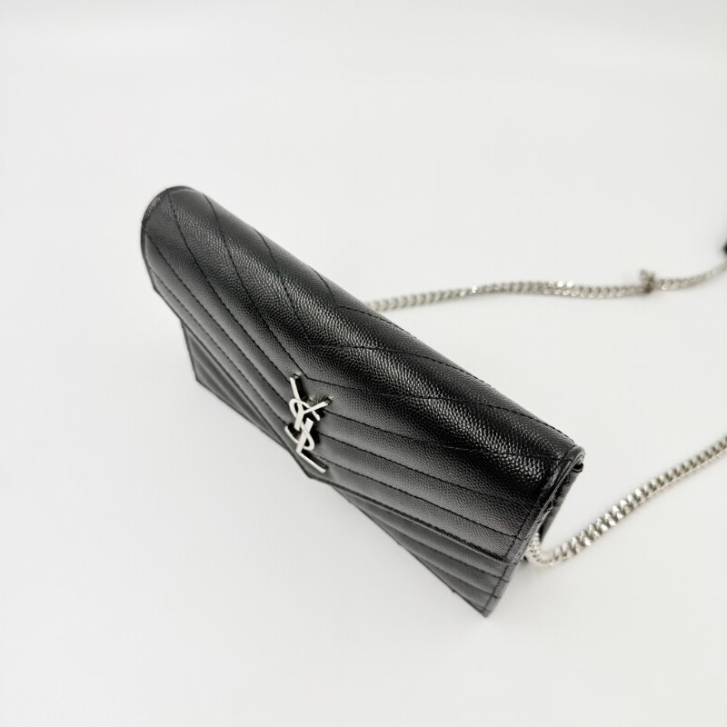 Saint Laurent - 黑色銀釦下蓋信封包╻WOC-9