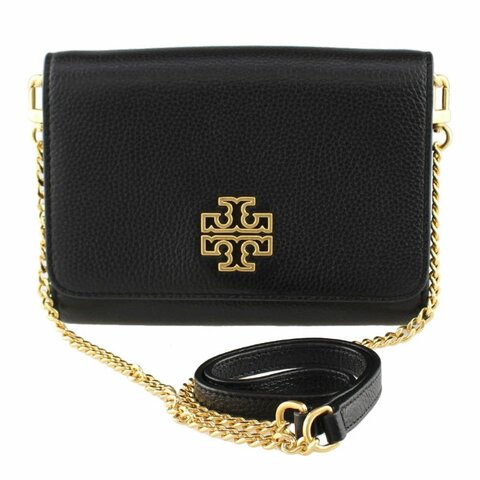 【TORY BURCH】素色荔枝皮革翻蓋斜背包-黑