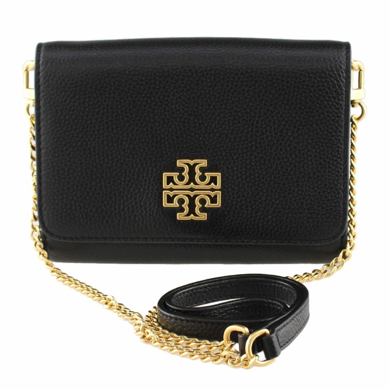 【TORY BURCH】素色荔枝皮革翻蓋斜背包-黑-0