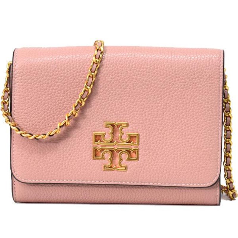 【TORY BURCH】素色荔枝皮革翻蓋斜背包-粉-4