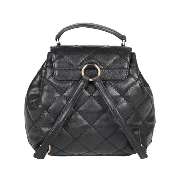 【TORY BURCH】高質感菱格紋羊皮翻蓋後背包-黑-2