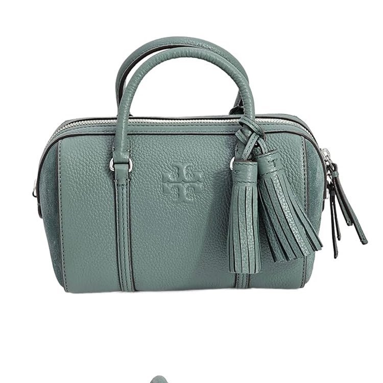 【TORY BURCH】荔枝皮革拼接麂皮流蘇兩用波士頓包-莫蘭迪綠(背帶兩款可替換)-4