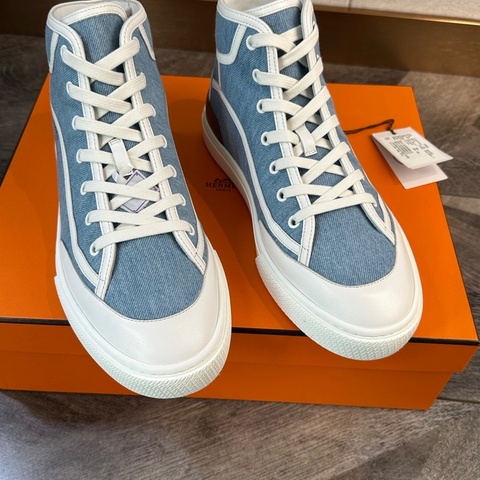 全新 Hermes 愛馬仕 Get Up 棕尾H logo牛仔帆布高幫板鞋 42碼