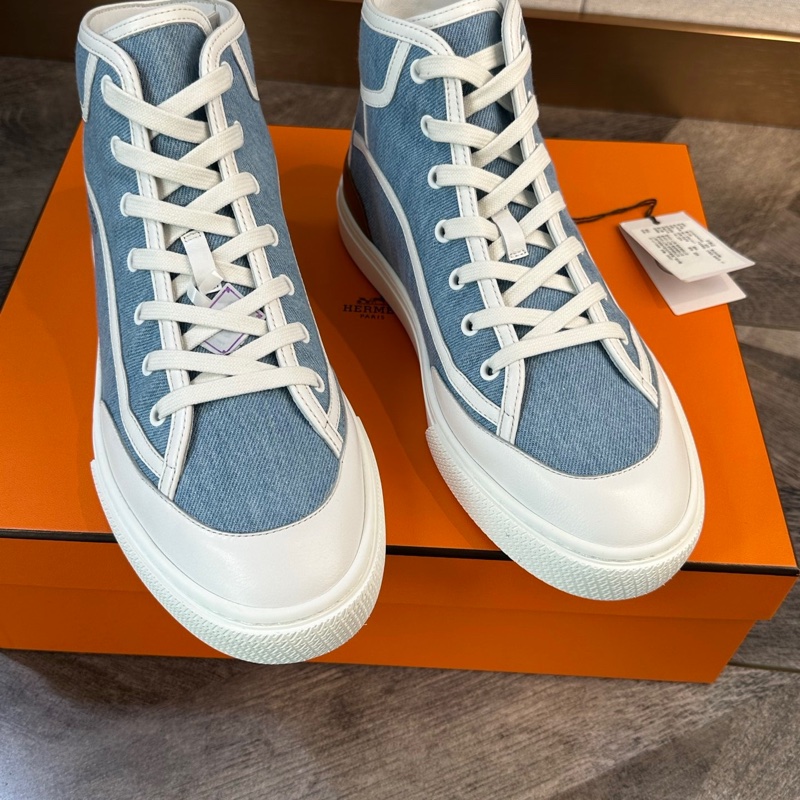 全新 Hermes 愛馬仕 Get Up 棕尾H logo牛仔帆布高幫板鞋 42碼-0