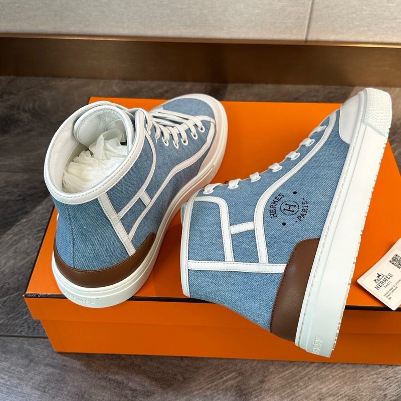 全新 Hermes 愛馬仕 Get Up 棕尾H logo牛仔帆布高幫板鞋 42碼-5