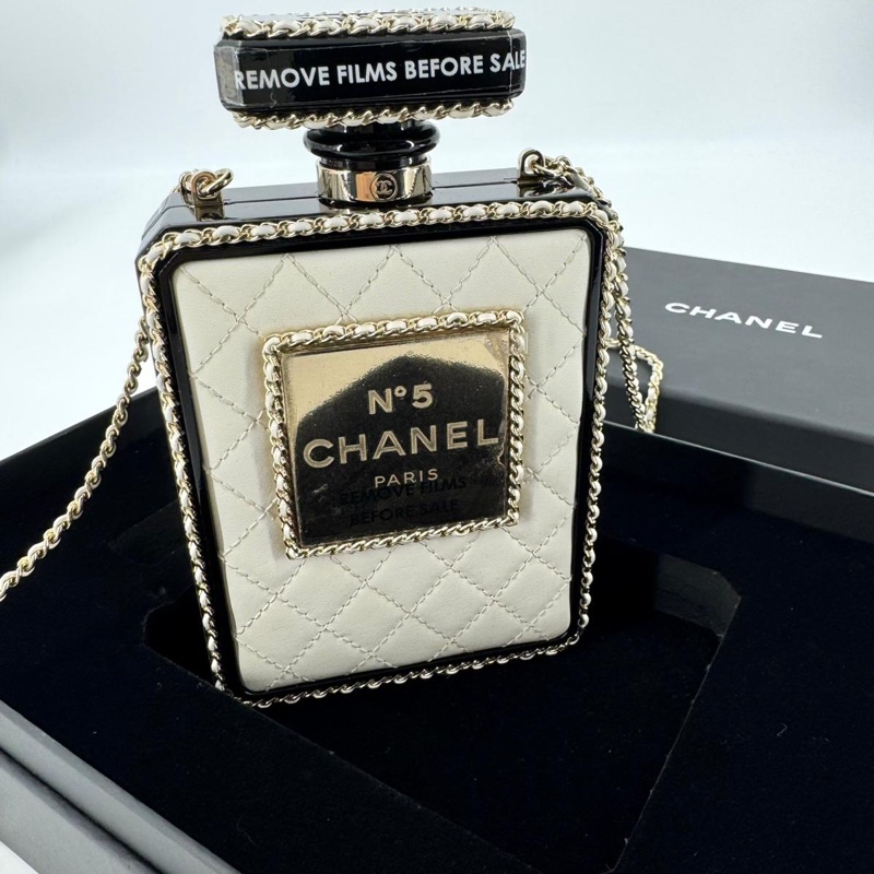 Chanel 22S Plexiglass Black Quilted Leather and White Perspex Perfume Bottle Minaudière Mini Flap Bag-1