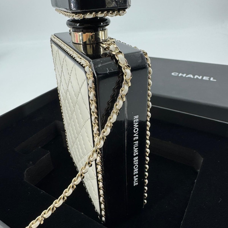 Chanel 22S Plexiglass Black Quilted Leather and White Perspex Perfume Bottle Minaudière Mini Flap Bag-3