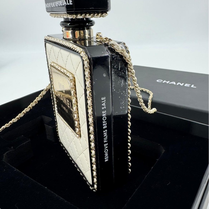 Chanel 22S Plexiglass Black Quilted Leather and White Perspex Perfume Bottle Minaudière Mini Flap Bag-4