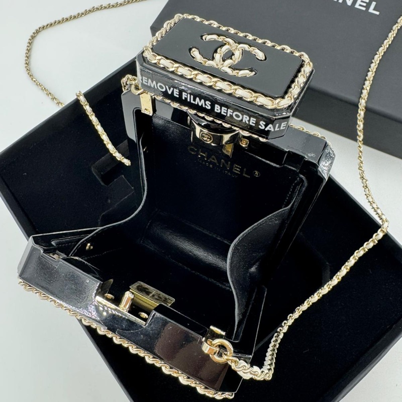 Chanel 22S Plexiglass Black Quilted Leather and White Perspex Perfume Bottle Minaudière Mini Flap Bag-12