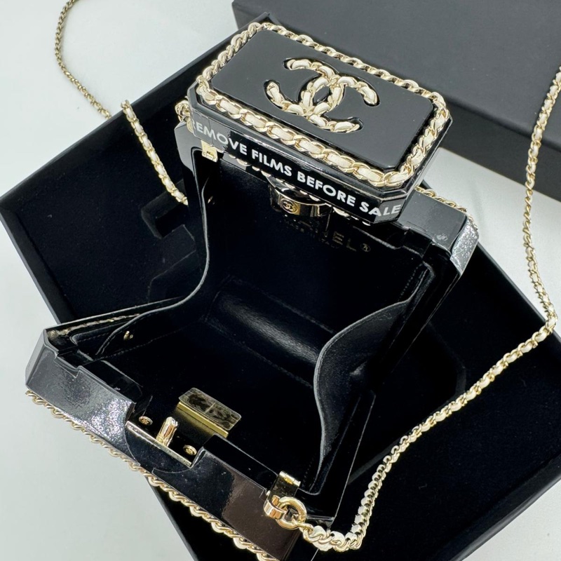 Chanel 22S Plexiglass Black Quilted Leather and White Perspex Perfume Bottle Minaudière Mini Flap Bag-13