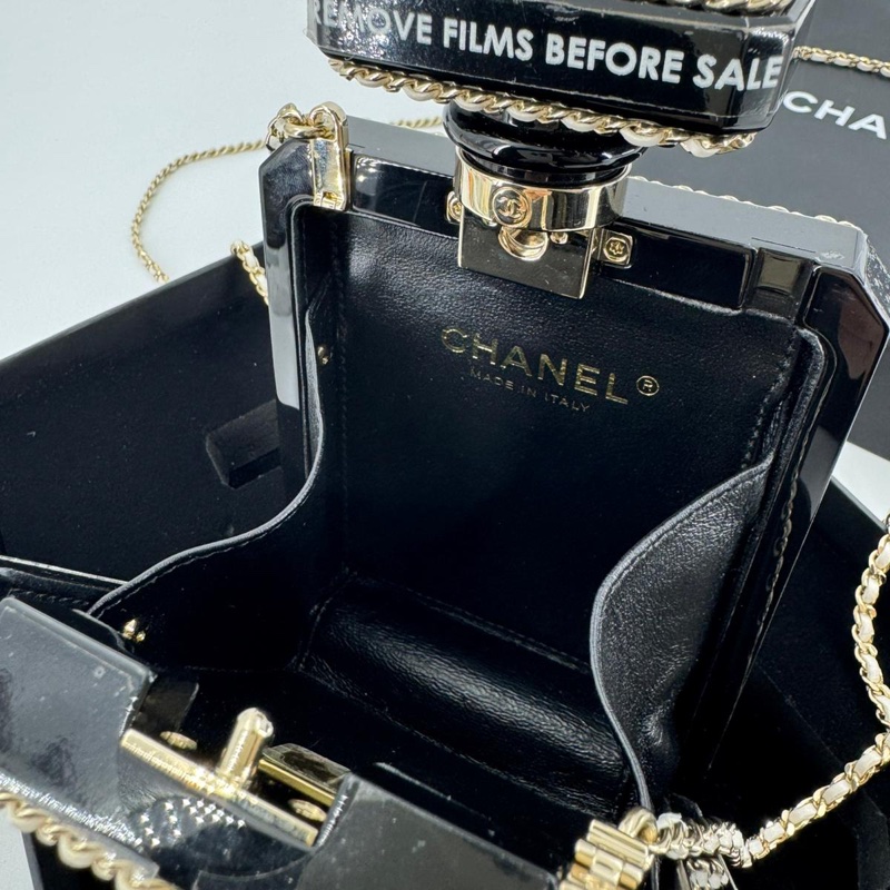 Chanel 22S Plexiglass Black Quilted Leather and White Perspex Perfume Bottle Minaudière Mini Flap Bag-14