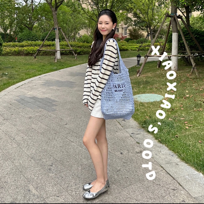 【95新 ✨ 全網最低價！】Prada 編織袋 拉菲草 沙灘包 藍紫色（下單前先詢問庫存❗️）-0
