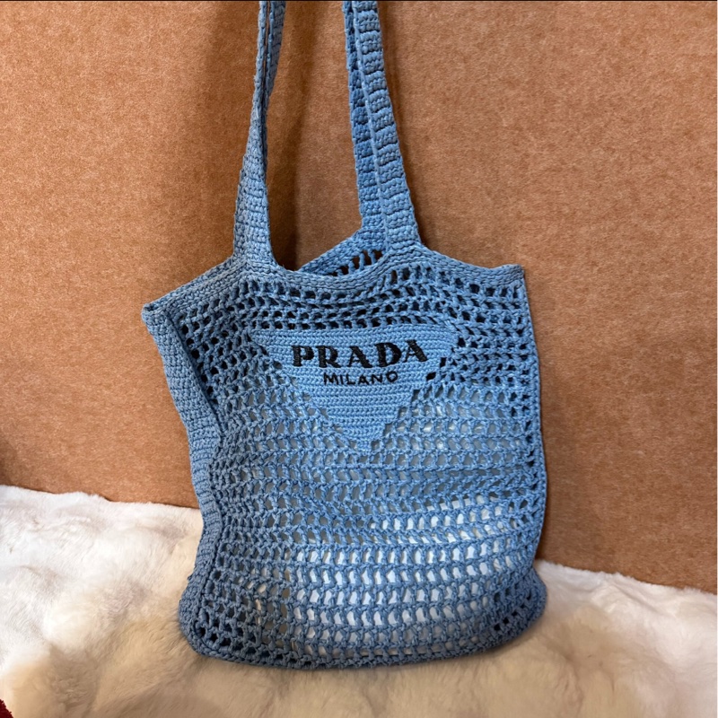 【95新 ✨ 全網最低價！】Prada 編織袋 拉菲草 沙灘包 藍紫色（下單前先詢問庫存❗️）-1