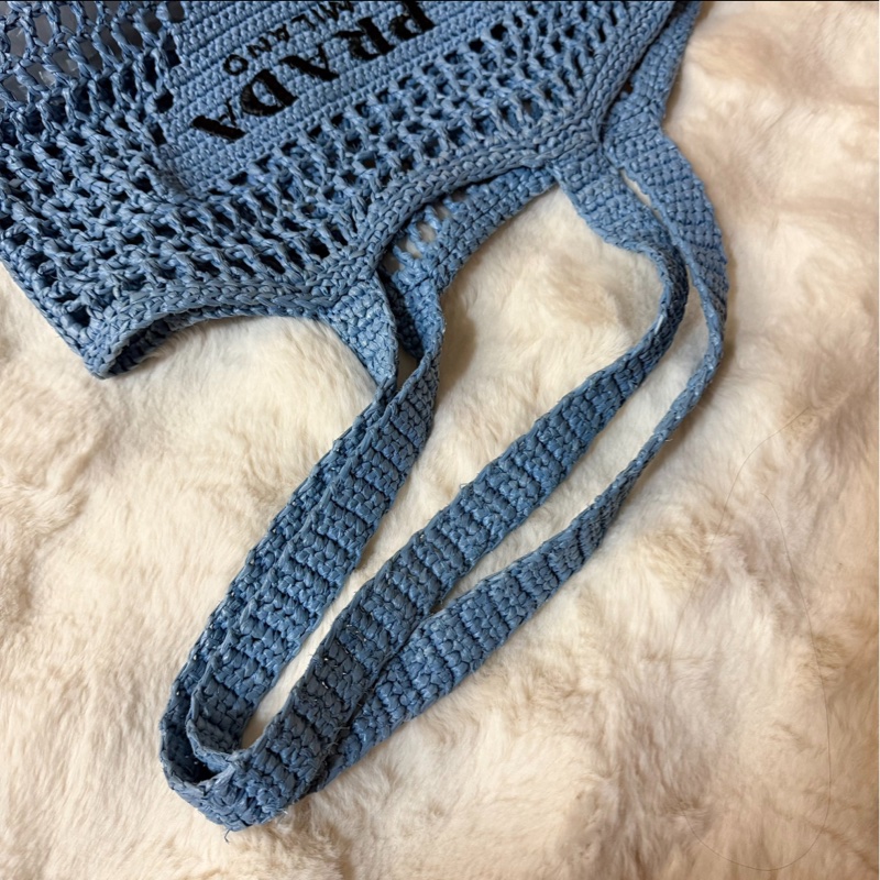 【95新 ✨ 全網最低價！】Prada 編織袋 拉菲草 沙灘包 藍紫色（下單前先詢問庫存❗️）-2