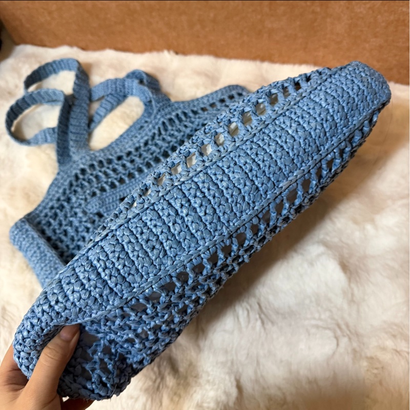 【95新 ✨ 全網最低價！】Prada 編織袋 拉菲草 沙灘包 藍紫色（下單前先詢問庫存❗️）-3