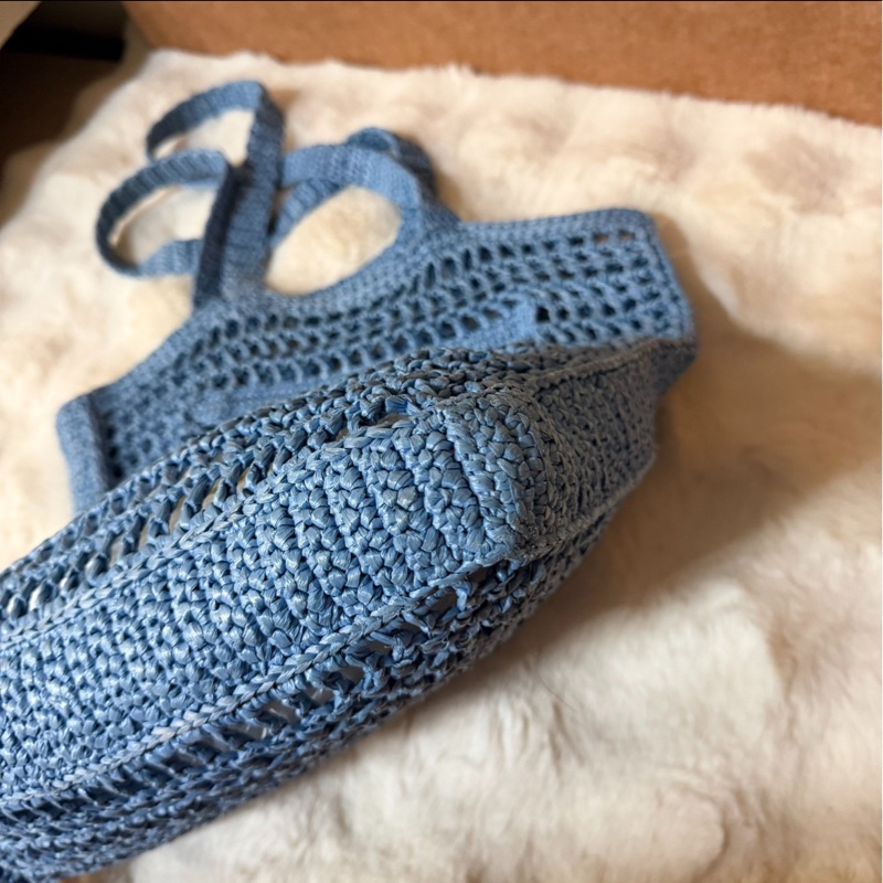 【95新 ✨ 全網最低價！】Prada 編織袋 拉菲草 沙灘包 藍紫色（下單前先詢問庫存❗️）-4