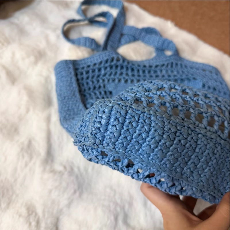 【95新 ✨ 全網最低價！】Prada 編織袋 拉菲草 沙灘包 藍紫色（下單前先詢問庫存❗️）-5