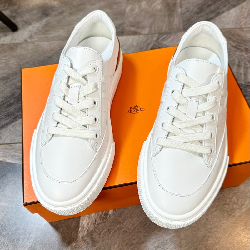 全新 Hermes 愛馬仕 H大logo棕尾 經典白鞋 運動鞋 37碼-0