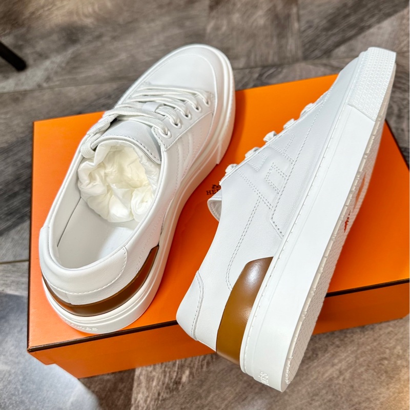 全新 Hermes 愛馬仕 H大logo棕尾 經典白鞋 運動鞋 37碼-3