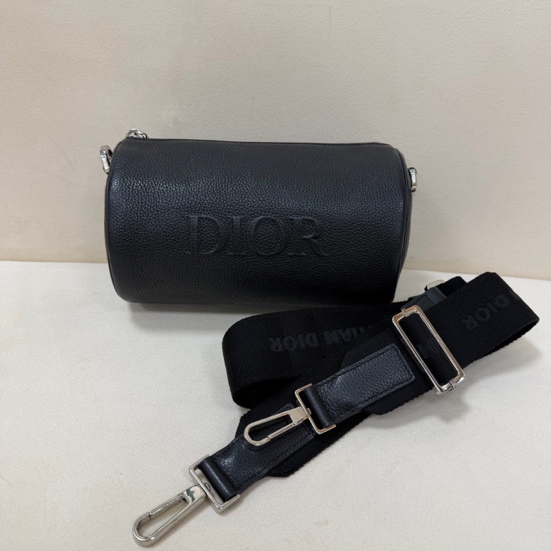 DIOR 黑色牛皮圓筒包 21×12.5 98新配件塵袋-1