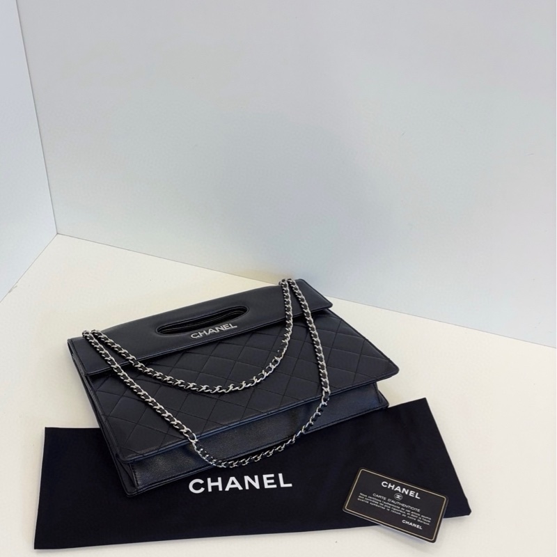 99新🆕Chanel香奈兒 黑銀菱格橫版公文鏈條包-4