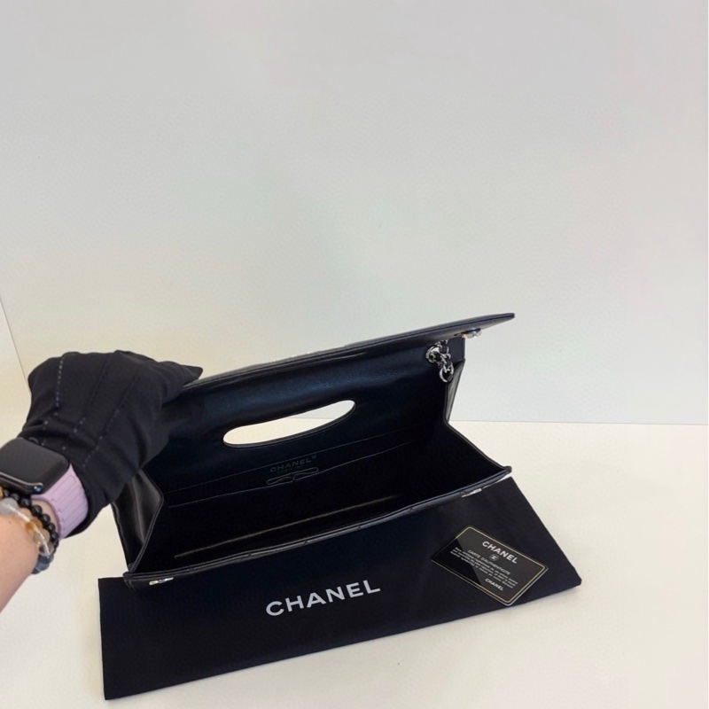 99新🆕Chanel香奈兒 黑銀菱格橫版公文鏈條包-6